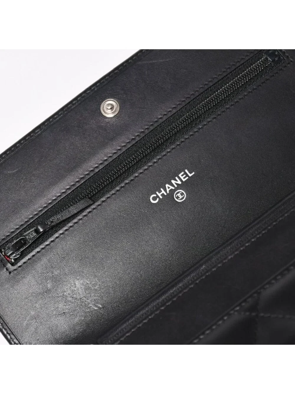 Chanel Cambon Line Chain Wallet Quilted Lambskin CC Logo Patent Black Pink